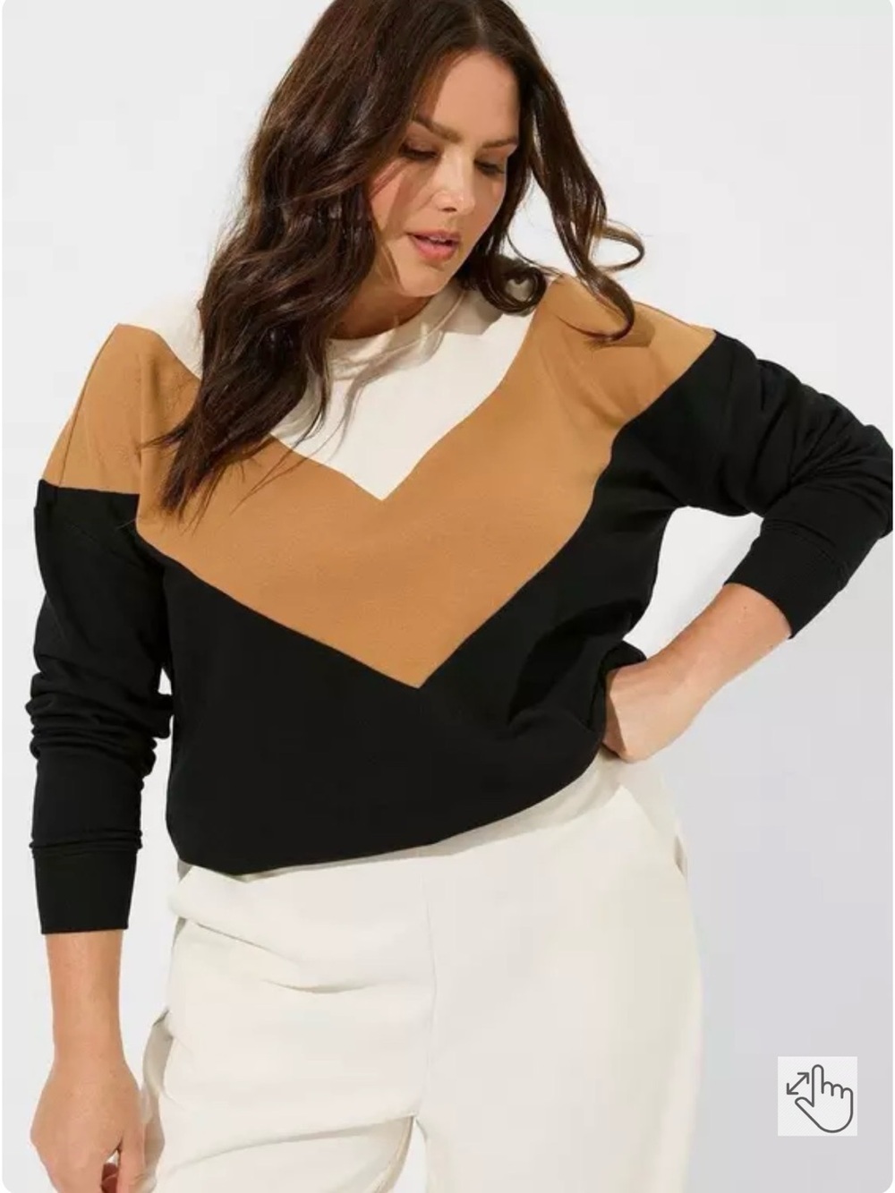 torrid Colorblock V-Neck Pullover in Black, Tan & Cream